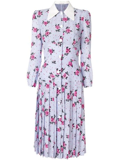 Shop Alessandra Rich Pleated Floral Shirt Dress In Pink