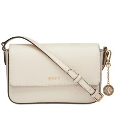 Shop Dkny Bryant Small Leather Flap Crossbody In Black/gold
