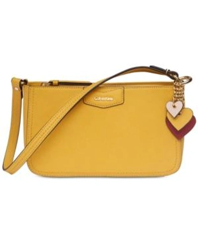 Shop Calvin Klein Leather Shoulder Bag In Marigold/gold