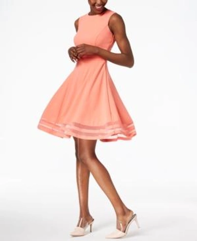 Shop Calvin Klein Illusion-trim Fit & Flare Dress, Regular & Petite Sizes In Capri