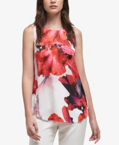 Shop Dkny Floral-print Top, Created For Macy's In Seascape Navy Multi