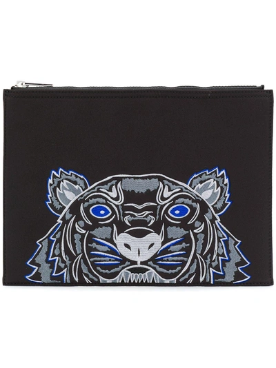Shop Kenzo Embroidered Tiger Clutch Bag - Black
