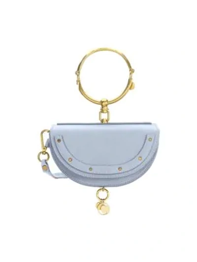 Shop Chloé Nile Half Moon Leather Minaudiere In Washed Blue