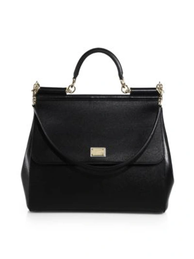 Shop Dolce & Gabbana Large Sicily Leather Top Handle Bag In Black