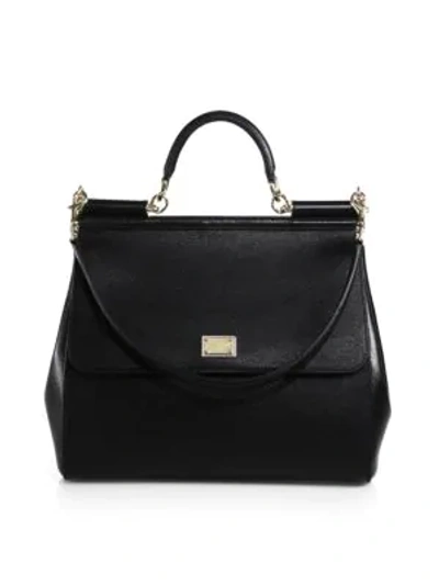 Shop Dolce & Gabbana Large Sicily Leather Top Handle Bag In Black