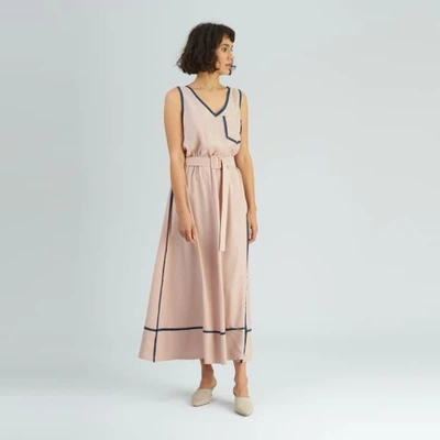 Shop Tomcsanyi Halep Nude Silky Contrast Maxi Dress