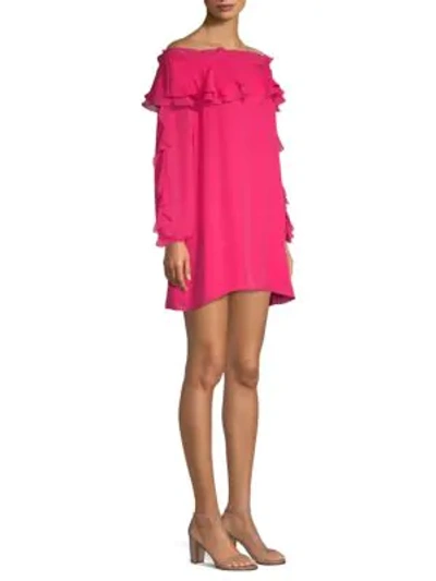 Shop Parker Isa Off-the-shoulder Silk Shift Dress In Prism Pink