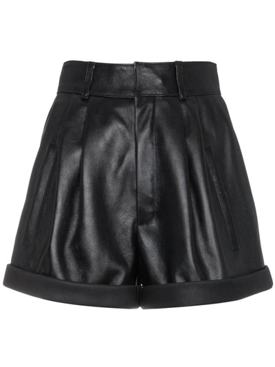 Shop Saint Laurent High-waisted Leather Shorts