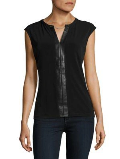Shop Calvin Klein Faux Leather-accented Top In Black