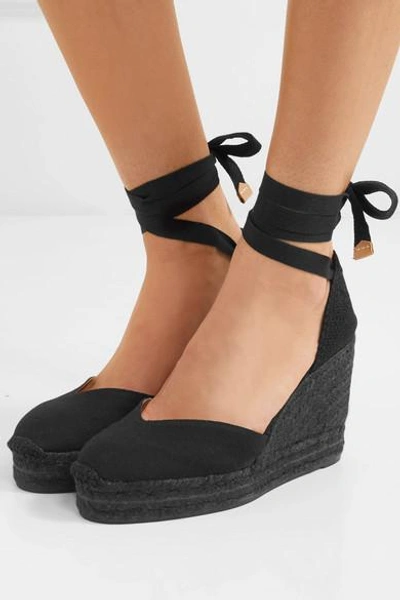 Shop Castaã±er Chiara 80 Canvas Wedge Espadrilles In Black