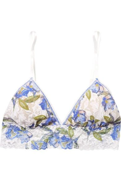 Shop Hanky Panky Bonfleur Floral-print Stretch-lace Soft-cup Triangle Bra In Blue