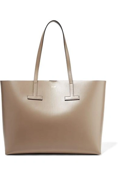 Shop Tom Ford T Medium Textured-leather Tote In Beige