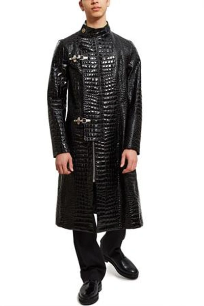 Shop Raf Simons Opening Ceremony Faux Leather Slim Fit Coat In Black 00099