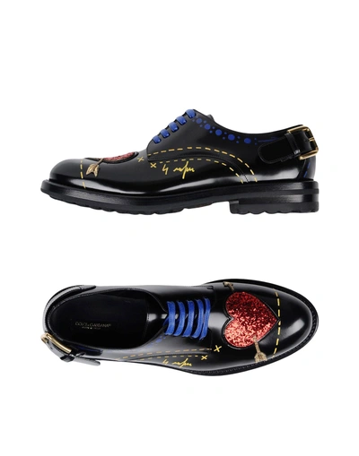 Shop Dolce & Gabbana Woman Lace-up Shoes Black Size 10.5 Calfskin, Lambskin, Polyester, Polyurethane, Vis