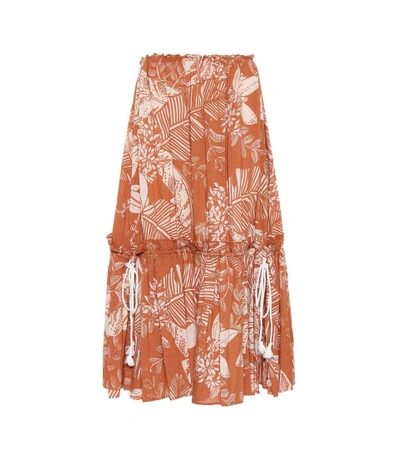 Shop See By Chloé Printed Cotton-blend Midi Skirt In Orange