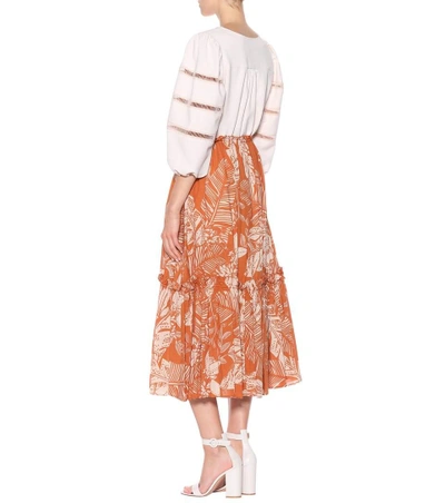 Shop See By Chloé Printed Cotton-blend Midi Skirt In Orange