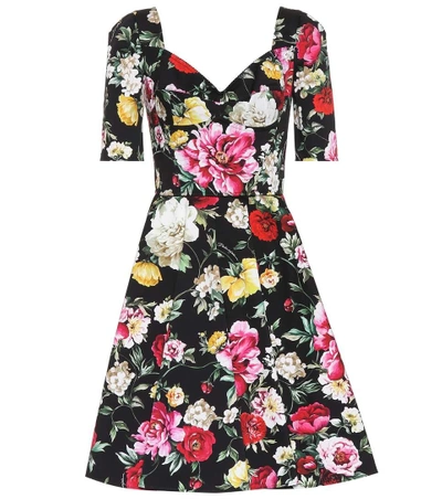 Shop Dolce & Gabbana Floral-printed Cotton-blend Dress In Multicoloured