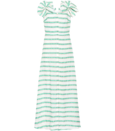 Shop Delpozo Striped Linen-blend Dress In Green