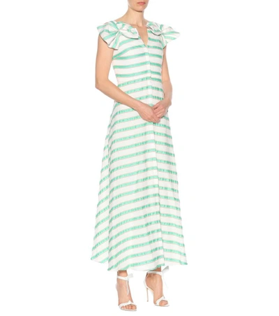 Shop Delpozo Striped Linen-blend Dress In Green