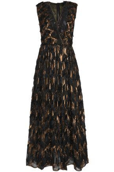 Shop Dolce & Gabbana Woman Brocade-paneled Metallic Fil Coupé Silk-blend Midi Dress Black