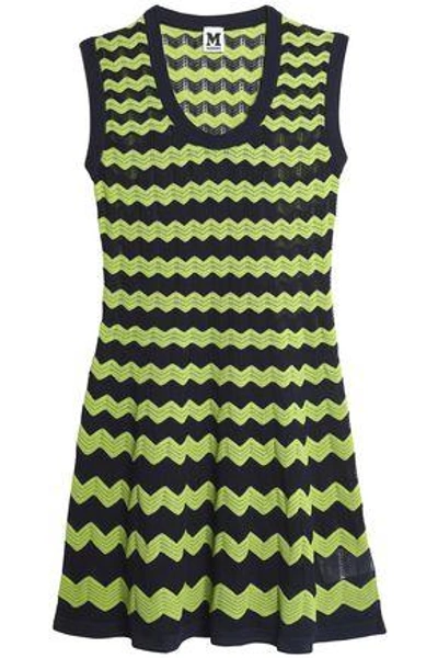 Shop M Missoni Woman Crochet-knit Cotton-blend Mini Dress Lime Green