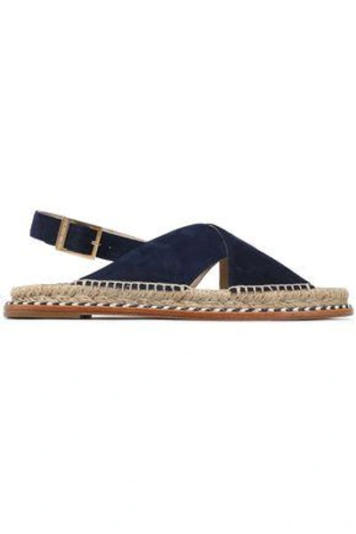 Shop Paloma Barceló Woman Braided Leather-trimmed Suede Sandals Navy
