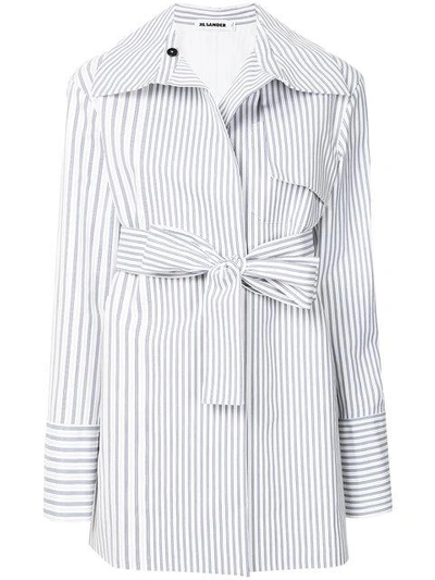 Shop Jil Sander Striped Belted Coat In White