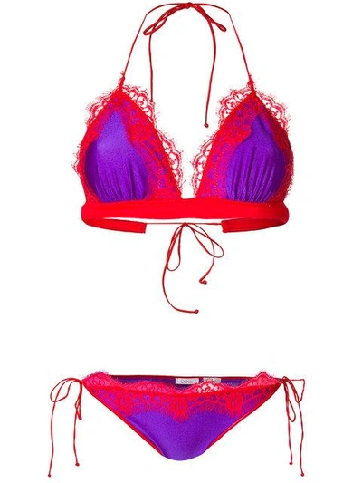 Shop Oseree Lace Inserts Bikini Set In Pink