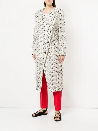 Shop Aalto Floral Print Asymmetric Buttoned Coat In White