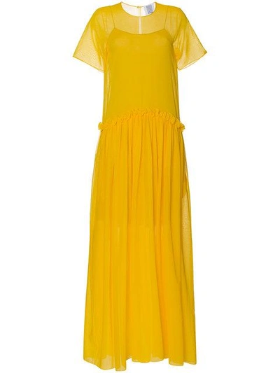 Shop Rosie Assoulin Semi Sheer Ruffle Long Silk Dress In Yellow