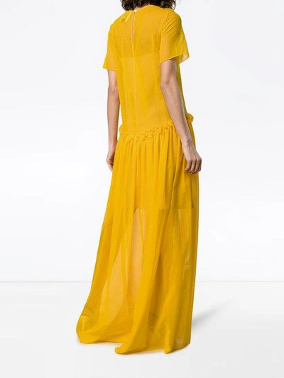 Shop Rosie Assoulin Semi Sheer Ruffle Long Silk Dress In Yellow