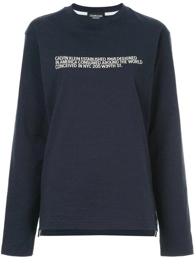 Shop Calvin Klein 205w39nyc Embroidered Text Sweatshirt - Blue