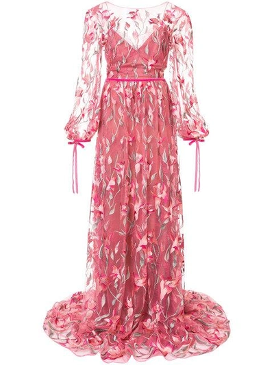 Shop Marchesa Notte Lace-embroidered Maxi Dress - Pink