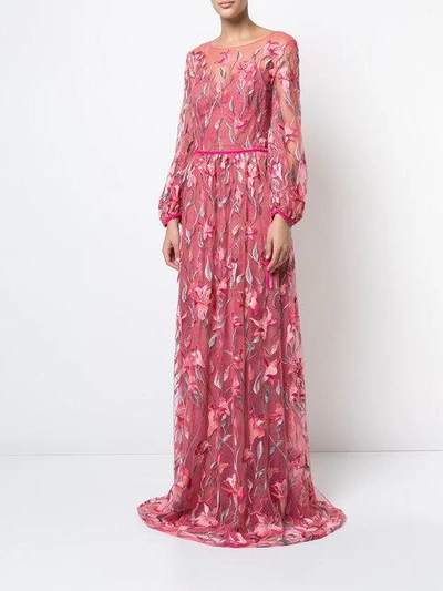 Shop Marchesa Notte Lace-embroidered Maxi Dress - Pink