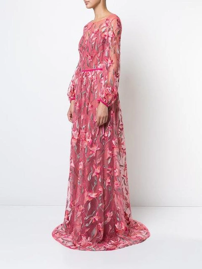 Shop Marchesa Notte Lace-embroidered Maxi Dress - Pink