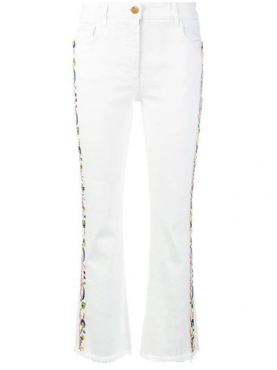 embroidered side panel cropped jeans