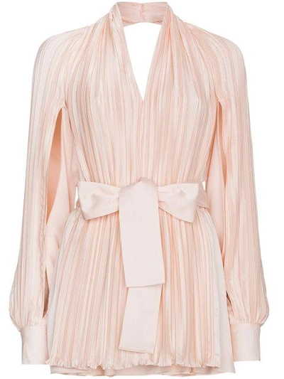 Shop Adeam Pleated Blouse With Waist Tie - Pink & Purple