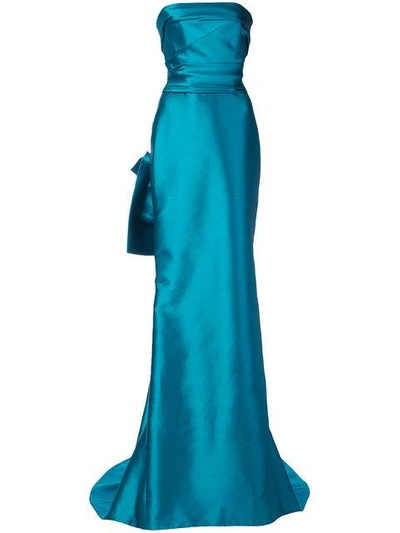 Shop Marchesa Strapless Flared Maxi Dress In Blue