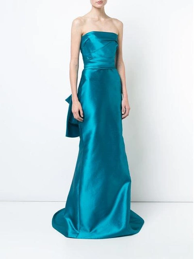 Shop Marchesa Strapless Flared Maxi Dress In Blue