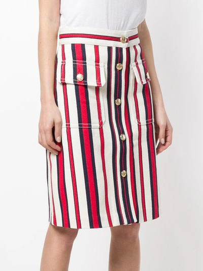 Shop Gucci A-line Striped Denim Skirt In White