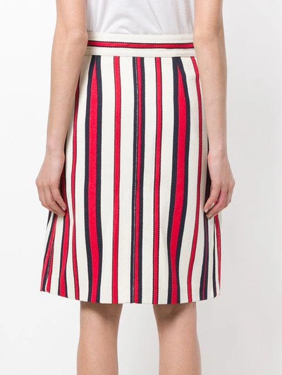 Shop Gucci A-line Striped Denim Skirt In White