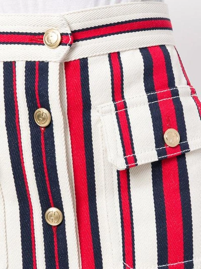 Shop Gucci A-line Striped Denim Skirt In White