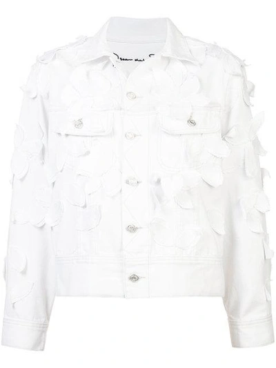 Shop Oscar De La Renta Leaf Detail Denim Jacket - White