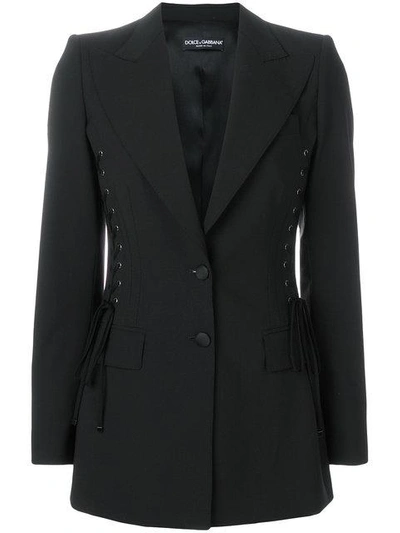 Shop Dolce & Gabbana Lace Up Sides Blazer In Black