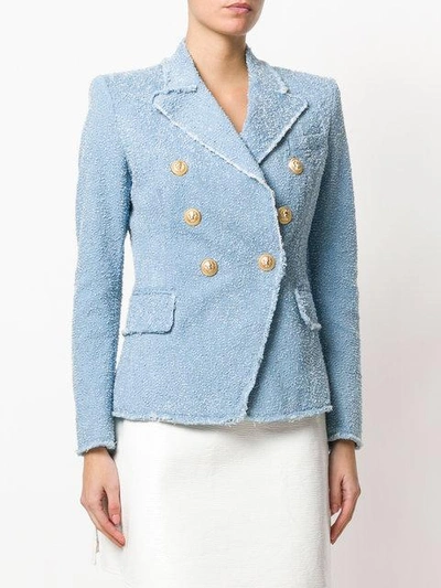 Shop Balmain Embellished Button Blazer - Blue