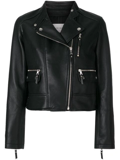 Shop Yves Salomon Leather Biker Jacket In Black