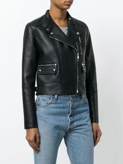 Shop Yves Salomon Leather Biker Jacket In Black