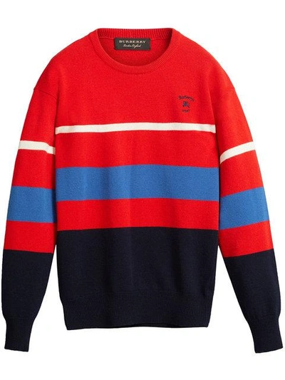 Shop Burberry Reissued 1980s Striped Jumper In Red