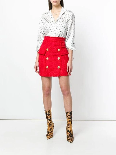 Shop Balmain Button-embellished Tweed Skirt - Red