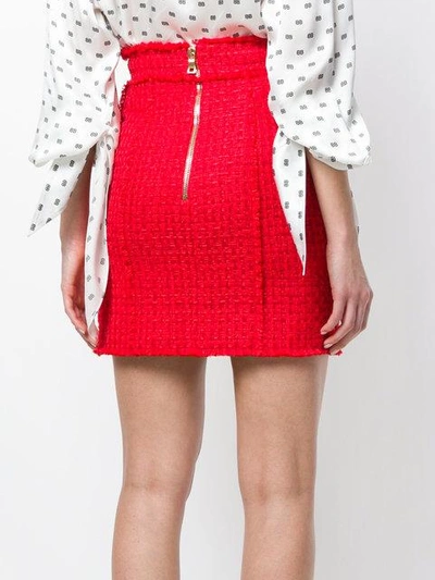 Shop Balmain Button-embellished Tweed Skirt - Red